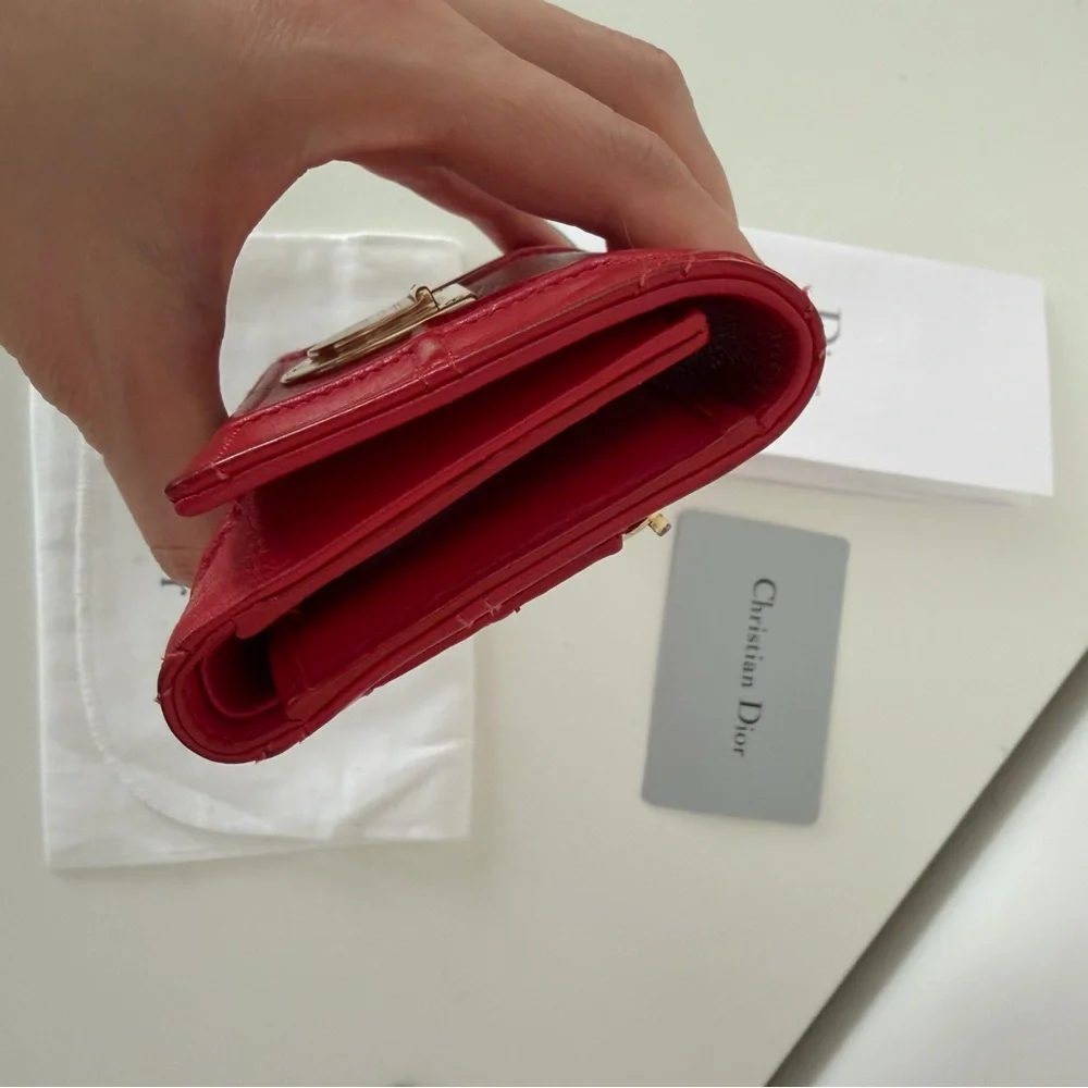 Dior Red Leather Compact Wallet with Gold Hardware